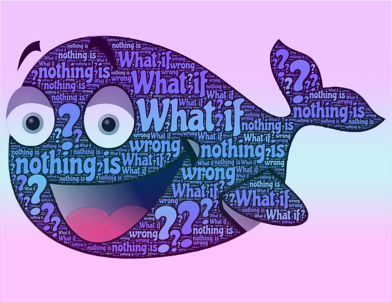 Purple whale covered in text. 