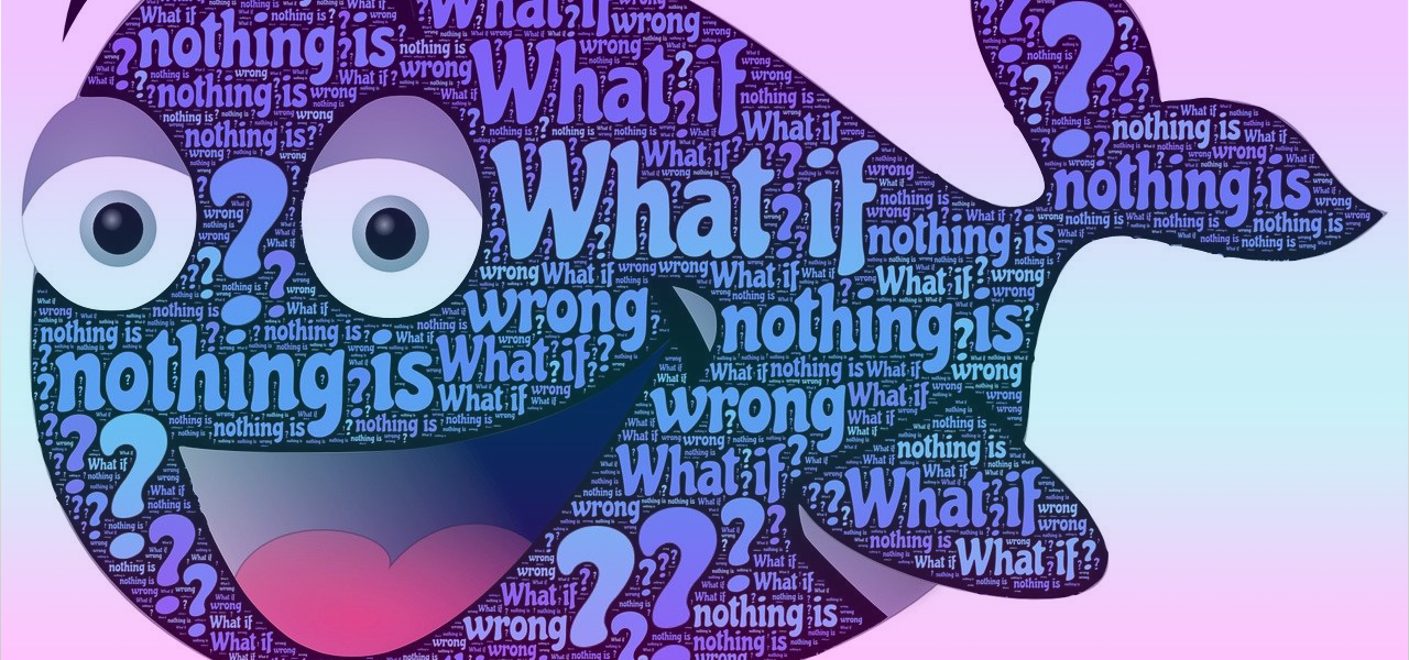 Purple whale covered in text.